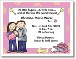 Pen At Hand Stick Figures Birth Announcements - New Parents - Girl
